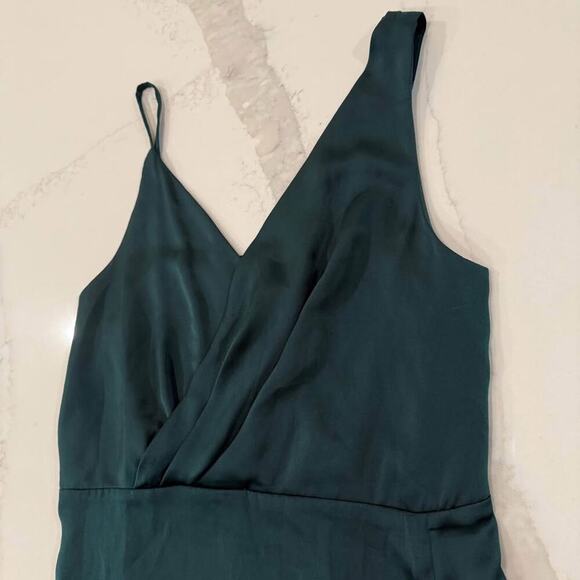 Zara NWT Satin Lace Asymmetrical Midi Slip Dress Womens Medium EmeraldGreen Sexy - Picture 4 of 10